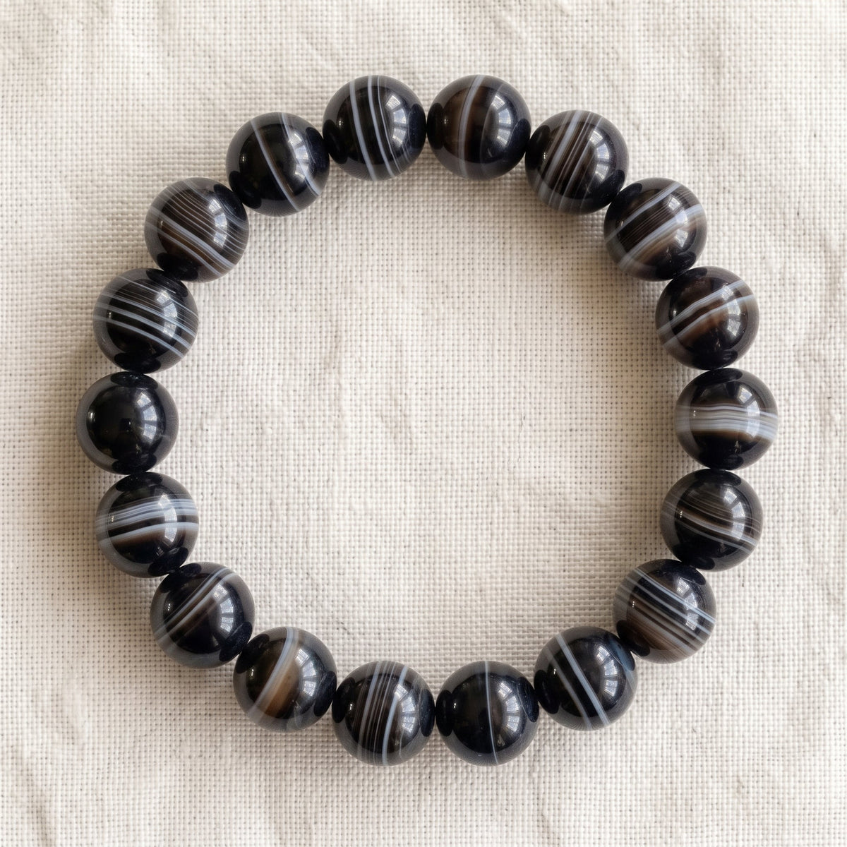 Bracelet en agate sardonyx, perles de 10 mm - visuel provisoire