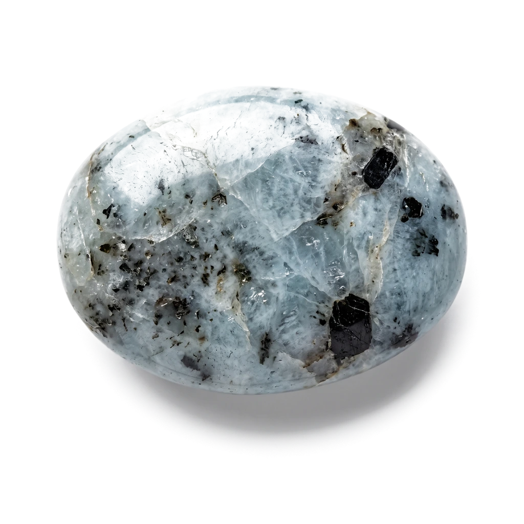 Aigue marine tourmaline, pierre roulée · visuel provisoire