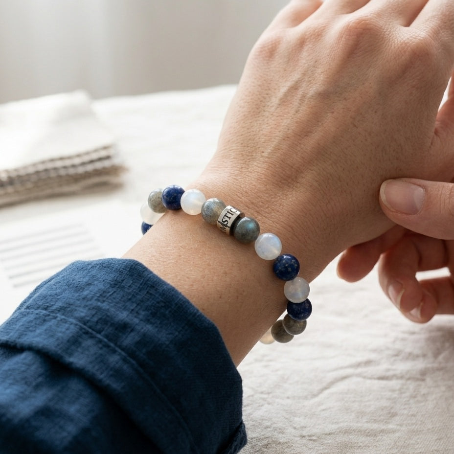 Bracelet d'Alignement en lapis-lazuli, pierre de lune blanche et labradorite - visuel provisoire