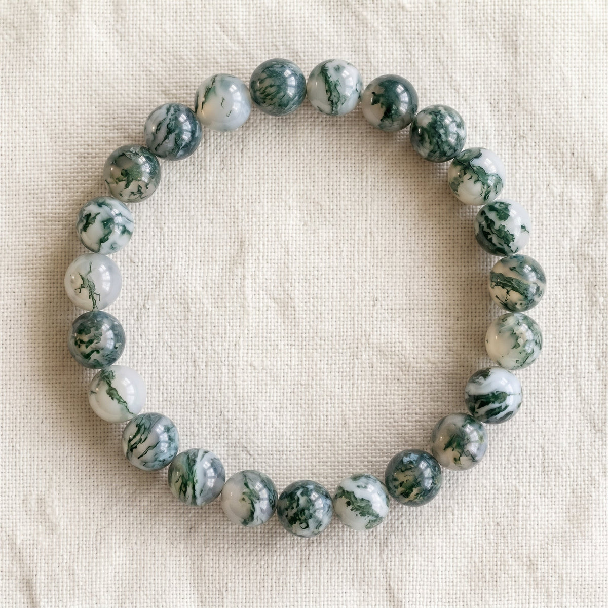 Bracelet en agate arbre, perles de 10 mm - visuel provisoire