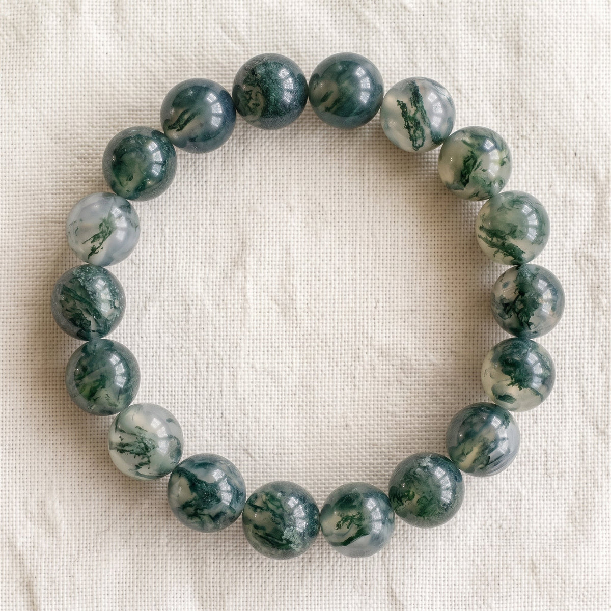 Bracelet en agate mousse, perles de 10 mm - visuel provisoire