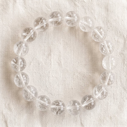 Bracelet en cristal de roche craquelé, perles de 10 mm - visuel provisoire