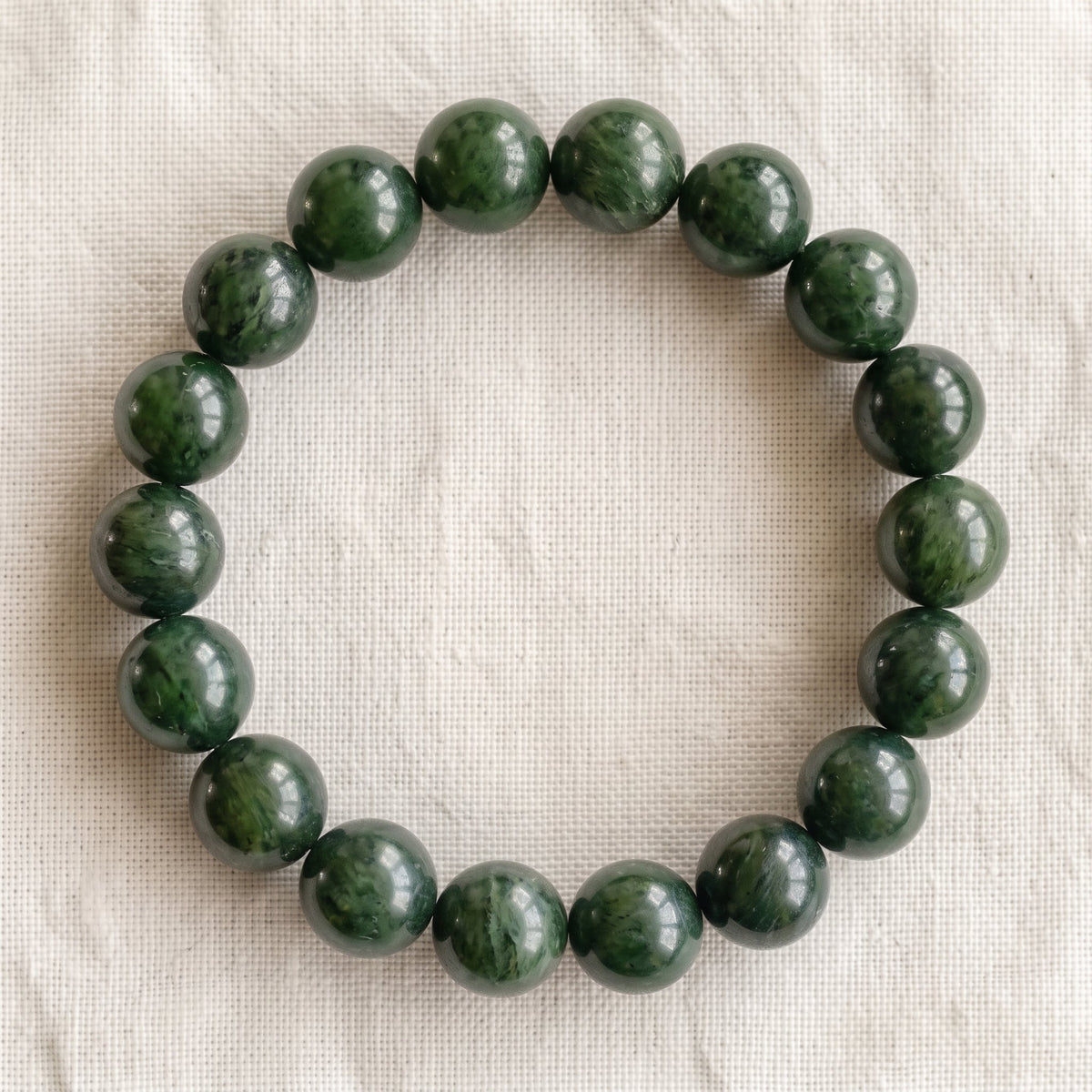 Bracelet en jade néphrite, perles de 10 mm - visuel provisoire