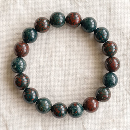 Bracelet en jaspe héliotrope, perles de 10 mm - visuel provisoire