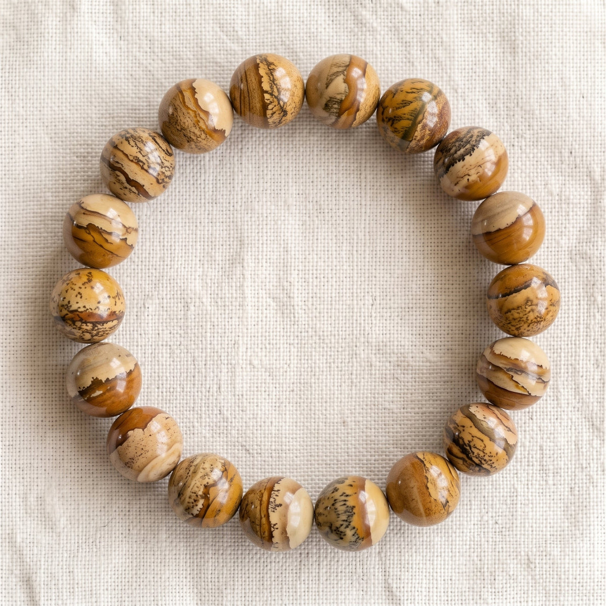 Bracelet en jaspe paysage, perles de 10 mm - visuel provisoire