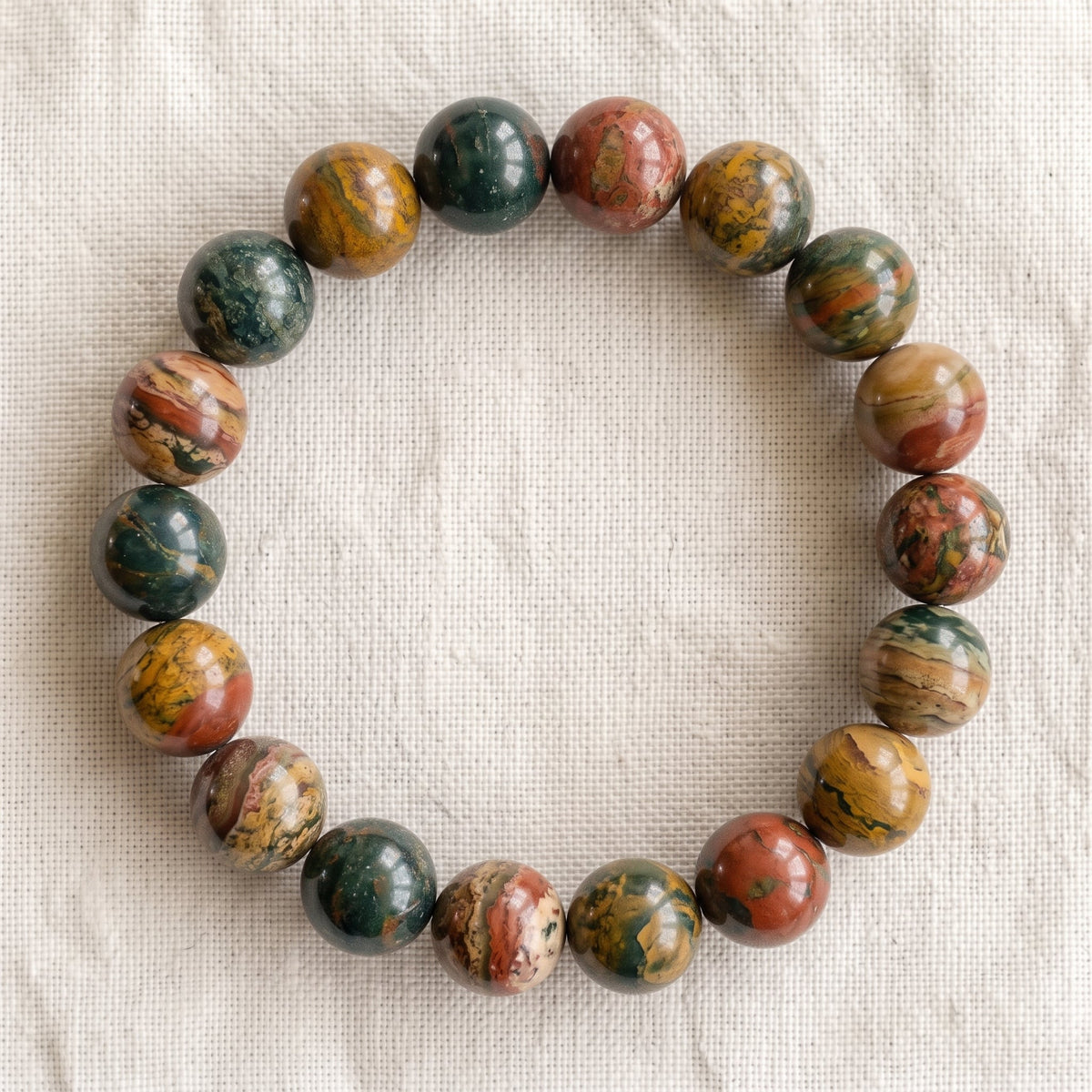 Bracelet en jaspe polychrome, perles de 10 mm - visuel provisoire