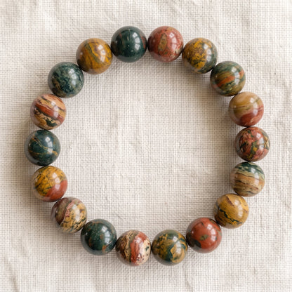 Bracelet en jaspe polychrome, perles de 10 mm - visuel provisoire