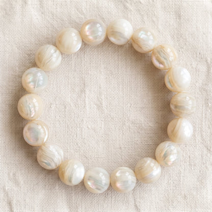 Bracelet en nacre blanche (perles boule), perles de 10 mm - visuel provisoire