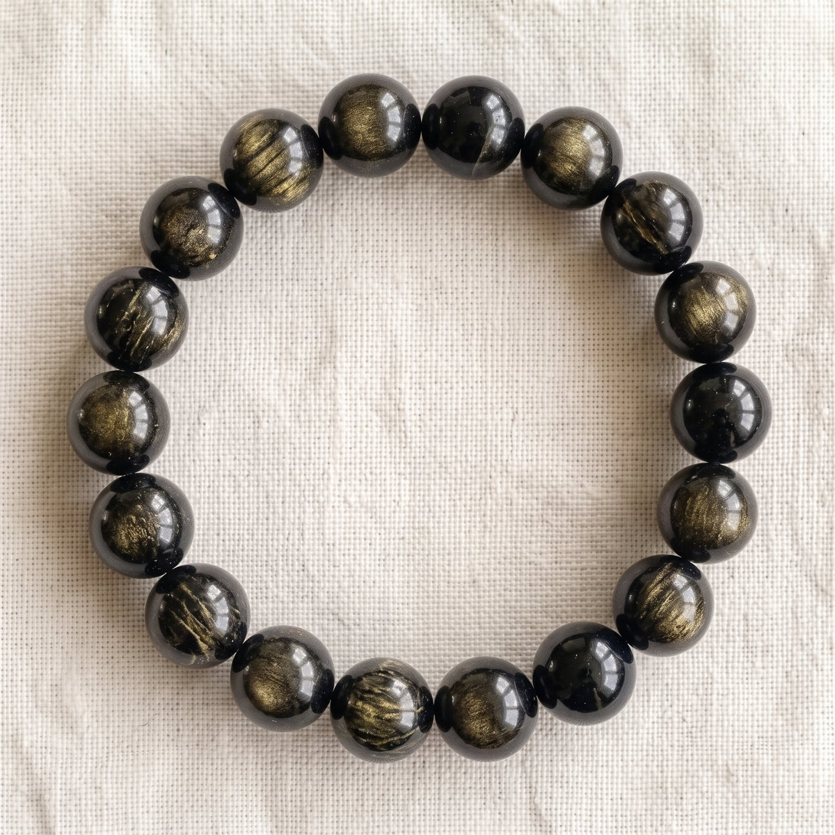 Bracelet en obsidienne dorée, perles de 10 mm - visuel provisoire