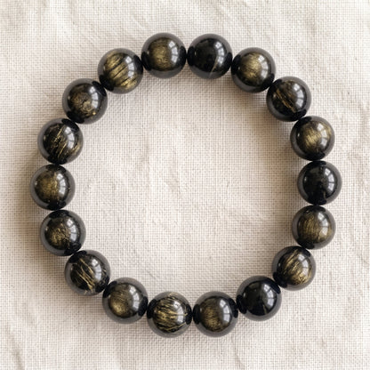 Bracelet en obsidienne dorée, perles de 10 mm - visuel provisoire