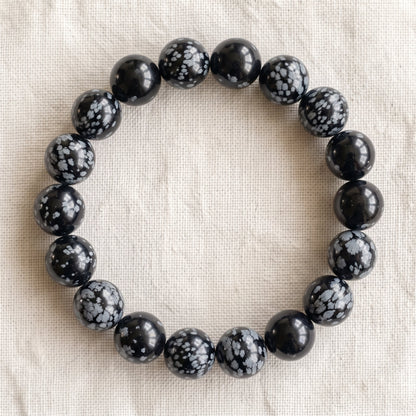 Bracelet en obsidienne neige, perles de 10 mm - visuel provisoire