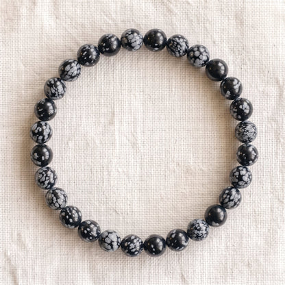 Bracelet en obsidienne neige, perles de 6 mm - visuel provisoire