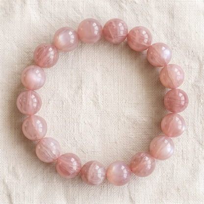Bracelet en pierre de lune rose, perles de 10 mm - visuel provisoire