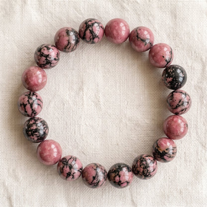 Bracelet en rhodonite, perles de 10 mm - visuel provisoire