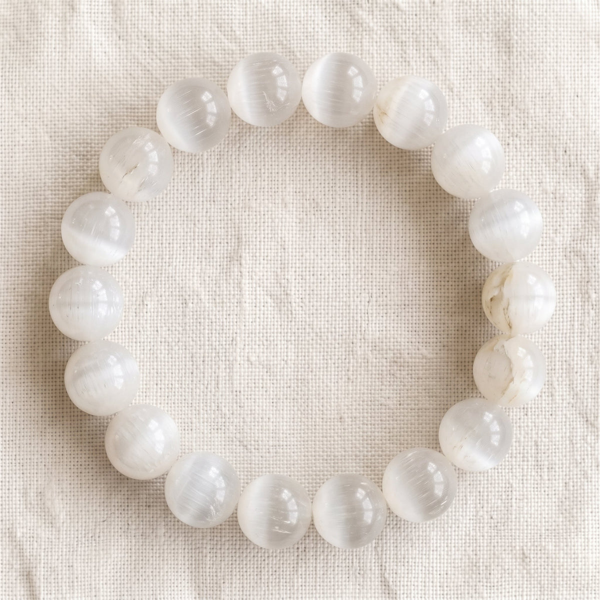 Bracelet en sélénite, perles de 10 mm - visuel provisoire