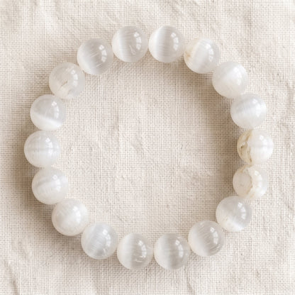 Bracelet en sélénite, perles de 10 mm - visuel provisoire